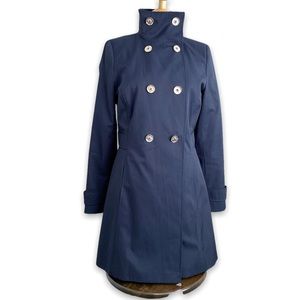 Ivanka Trump Navy Double-Breasted High-Collar Trench Coat